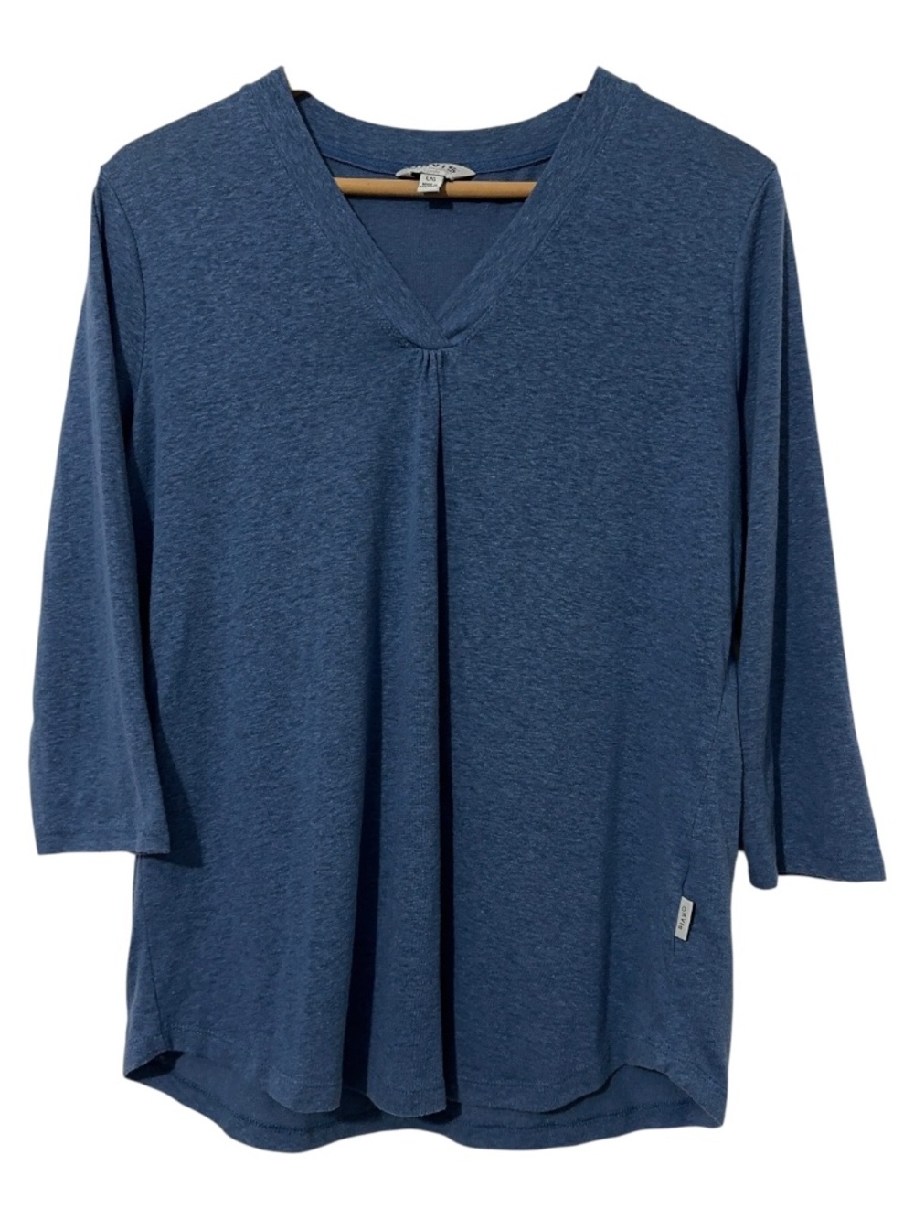 Orvis Womens Blue Linen Blend V-Neck 3/4 Sleeve Knit Top Size L